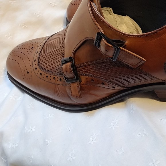 ? Stacy Adams || 12M Mabry Moc Toe Double Monk Strap Tan Buffalo Leather